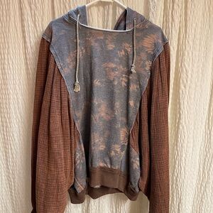 Oli & Hali Gray and Brown Tie-Dye Hoodie Top
